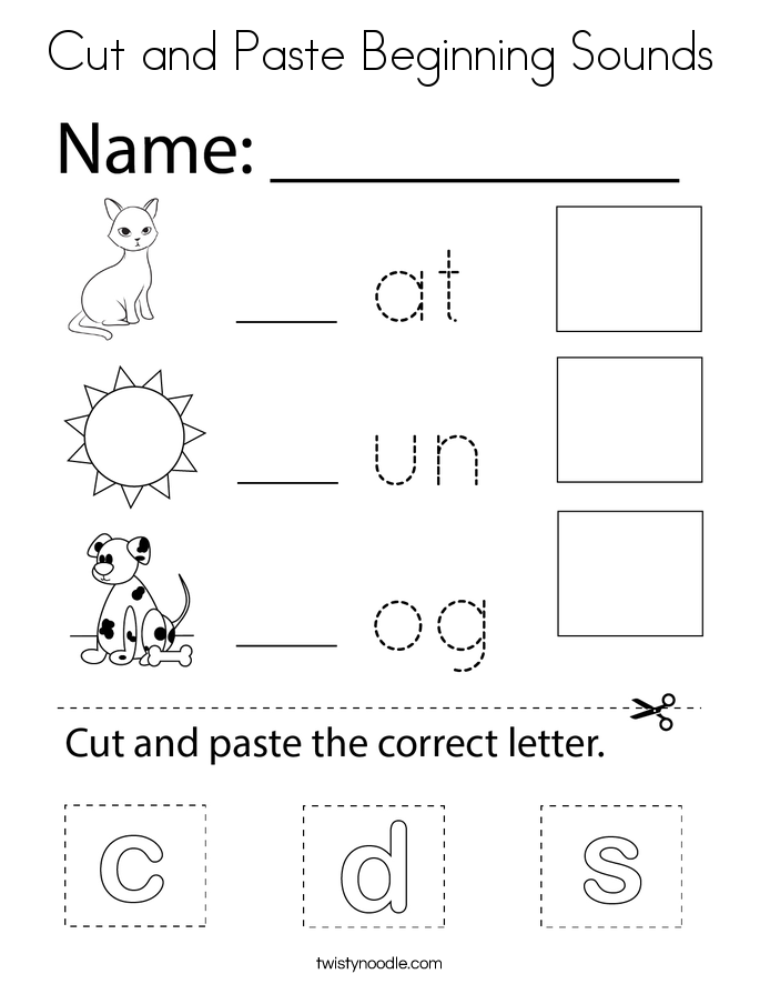 Cut and Paste Beginning Sounds Coloring Page