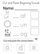 Cut and Paste Beginning Sounds Coloring Page