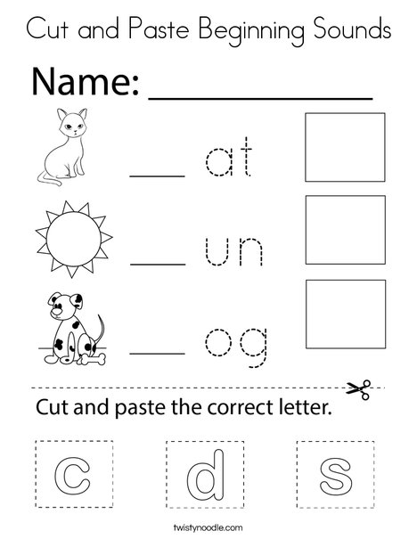 Cut and Paste Beginning Sounds Coloring Page