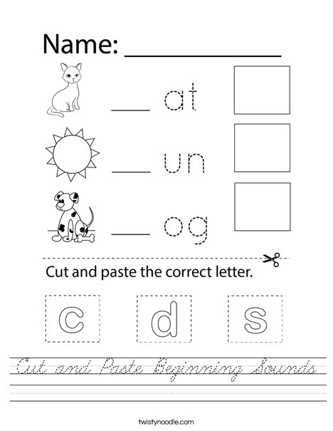 Cut and Paste Beginning Sounds Worksheet