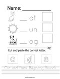 Cut and Paste Beginning Sounds Worksheet