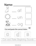 Cut and Paste Beginning Sounds Handwriting Sheet