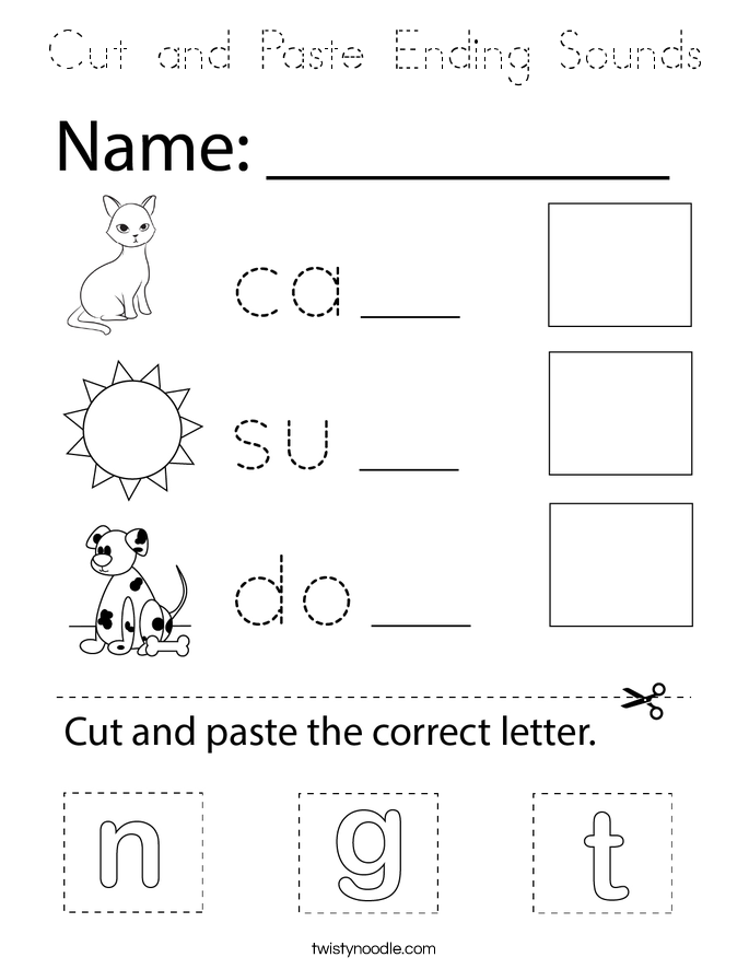 Cut and Paste Ending Sounds Coloring Page