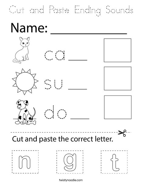 Cut and Paste Ending Sounds Coloring Page