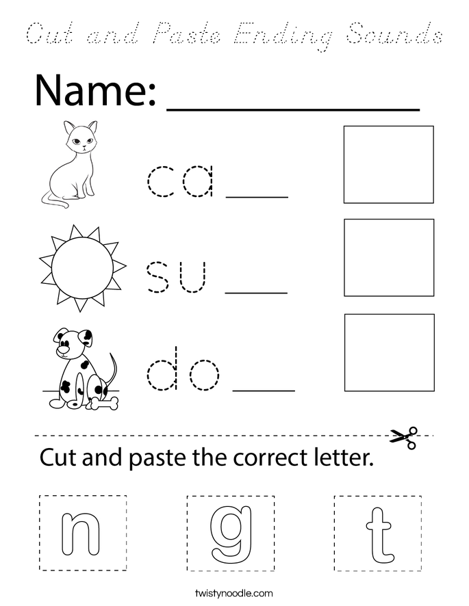 Cut and Paste Ending Sounds Coloring Page