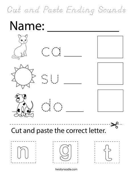 Cut and Paste Ending Sounds Coloring Page