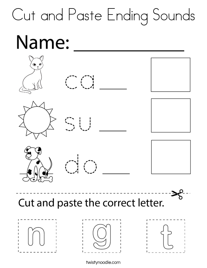 Cut and Paste Ending Sounds Coloring Page