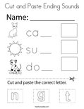 Cut and Paste Ending Sounds Coloring Page