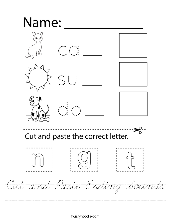Cut and Paste Ending Sounds Worksheet
