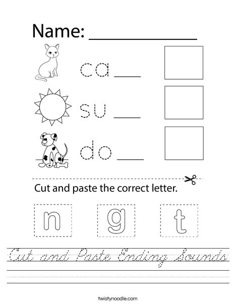 Cut and Paste Ending Sounds Worksheet