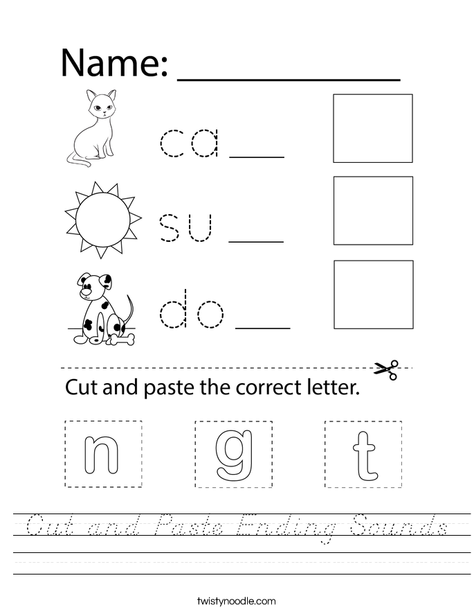 Cut and Paste Ending Sounds Worksheet