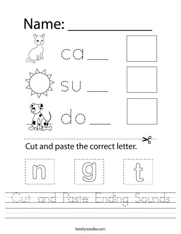 Cut and Paste Ending Sounds Worksheet
