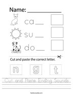 Cut and Paste Ending Sounds Handwriting Sheet