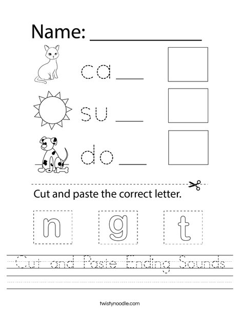 Cut and Paste Ending Sounds Worksheet