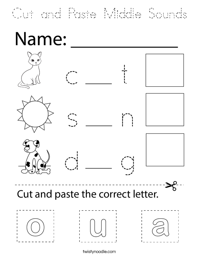 Cut and Paste Middle Sounds Coloring Page