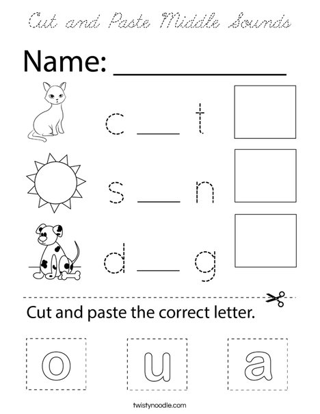 Cut and Paste Middle Sounds Coloring Page