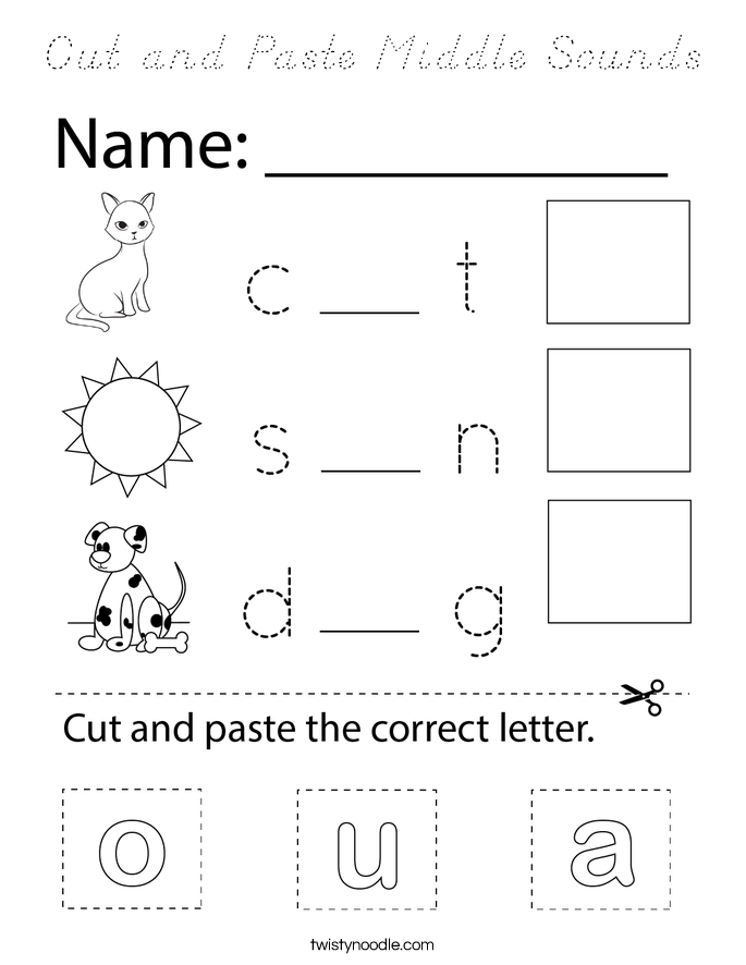 Cut and Paste Middle Sounds Coloring Page