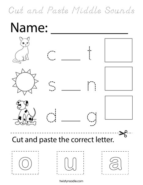 Cut and Paste Middle Sounds Coloring Page