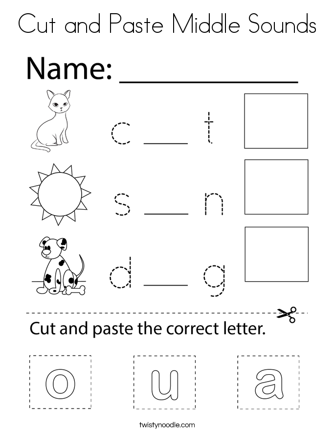 Cut and Paste Middle Sounds Coloring Page