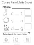 Cut and Paste Middle Sounds Coloring Page