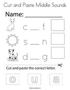 Cut and Paste Middle Sounds Coloring Page