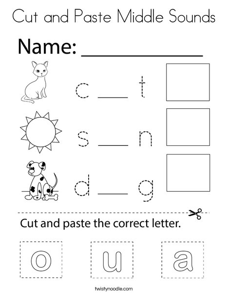 Cut and Paste Middle Sounds Coloring Page