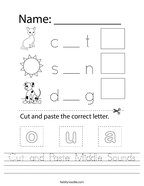 Cut and Paste Middle Sounds Handwriting Sheet