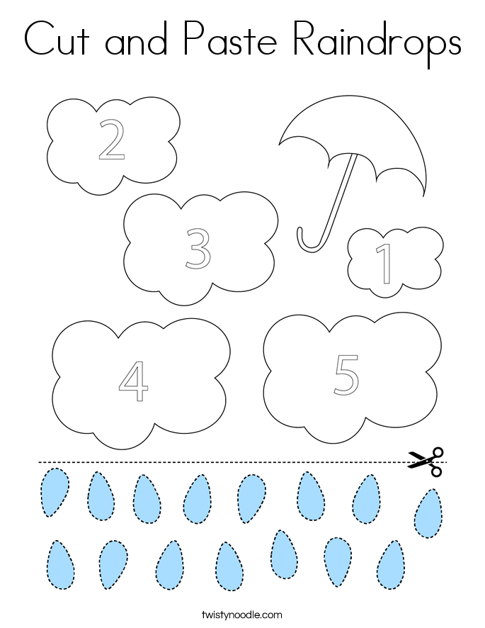 Cut and Paste Raindrops Coloring Page