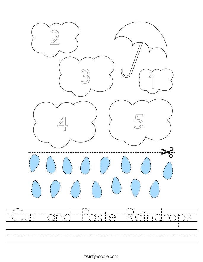 Cut and Paste Raindrops Worksheet