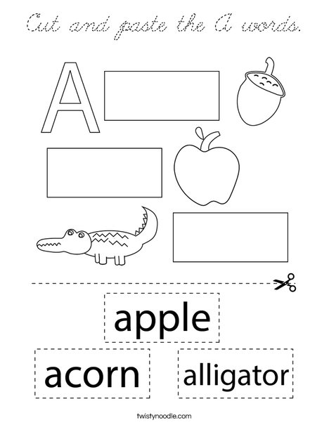 Cut and paste the A words. Coloring Page