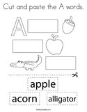 Cut and paste the A words Coloring Page