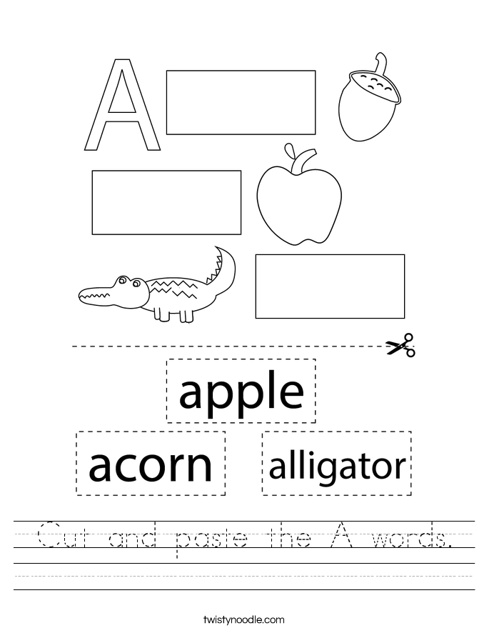 Cut and paste the A words. Worksheet