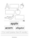 Cut and paste the A words. Worksheet