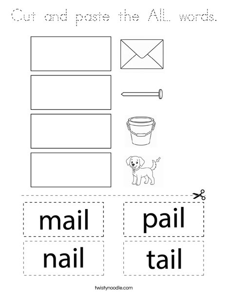 Cut and paste the AIL Words Coloring Page
