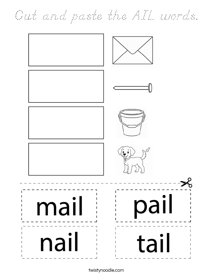 Cut and paste the AIL words. Coloring Page