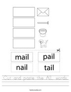 Cut and paste the AIL words Handwriting Sheet