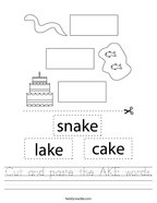 Cut and paste the AKE words Handwriting Sheet