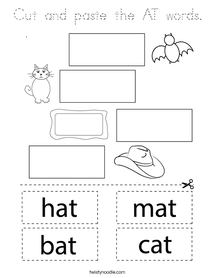 Cut and paste the AT words. Coloring Page