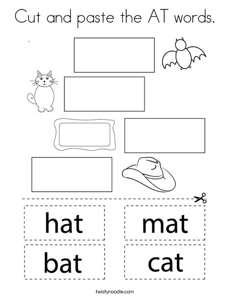 Cut and paste the AT words. Coloring Page