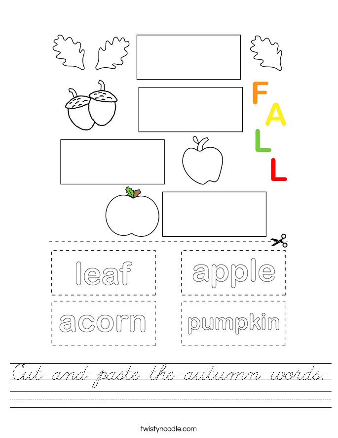 Cut and paste the autumn words. Worksheet