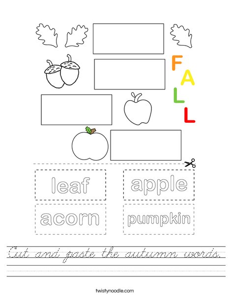 Cut and paste the autumn words. Worksheet