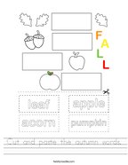 Cut and paste the autumn words Handwriting Sheet