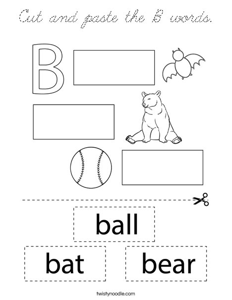 Cut and paste the B words. Coloring Page