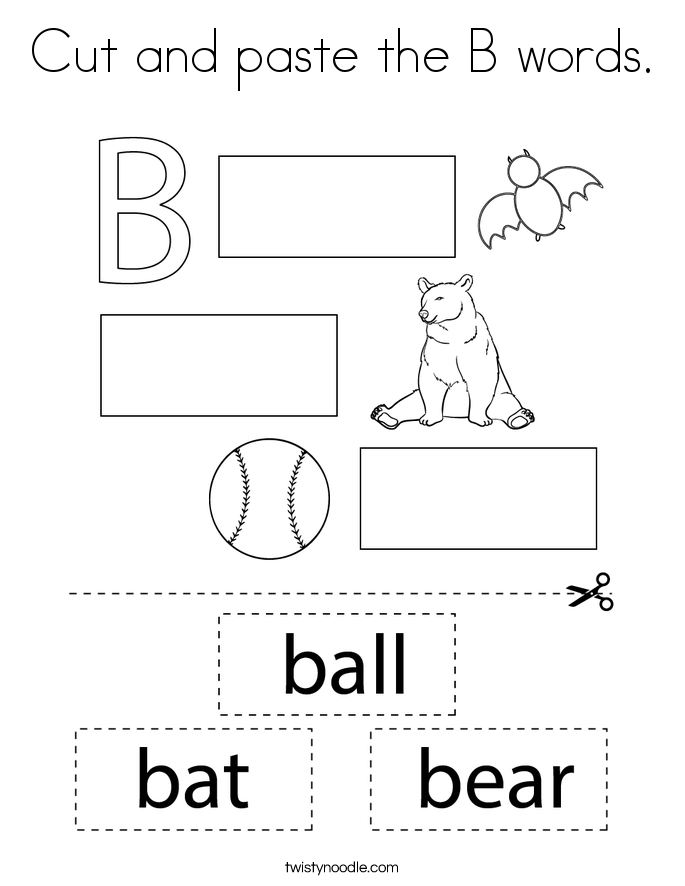 Cut and paste the B words. Coloring Page
