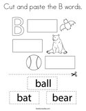 Cut and paste the B words Coloring Page