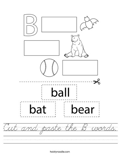 Cut and paste the B words. Worksheet