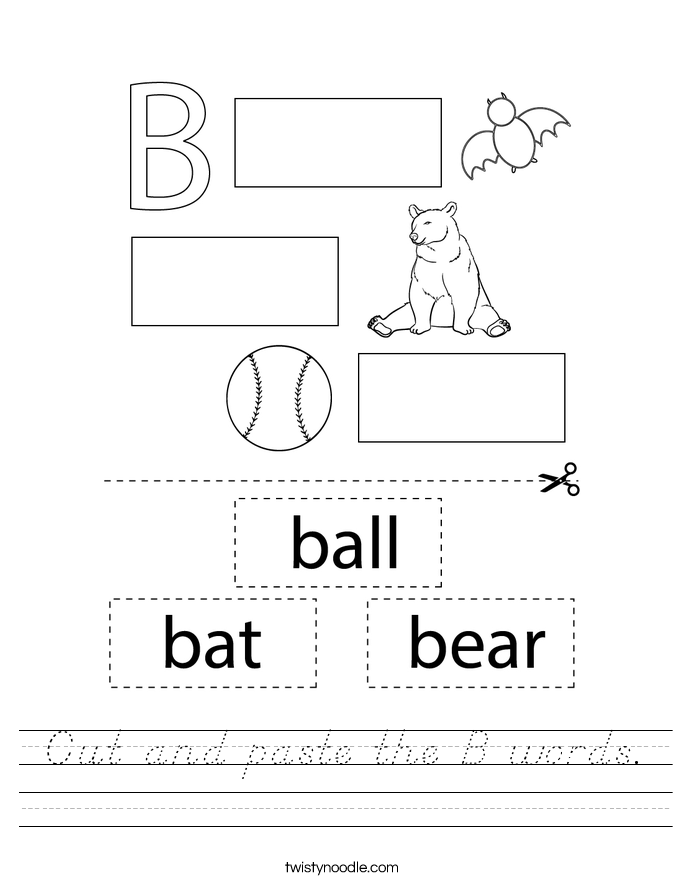 Cut and paste the B words. Worksheet