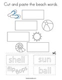 Cut and paste the beach words Coloring Page
