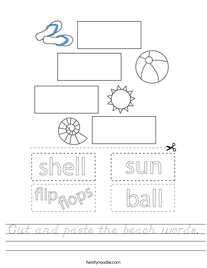 Cut and paste the beach words. Worksheet