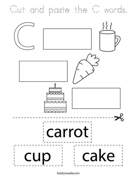 Cut and paste the C words. Coloring Page